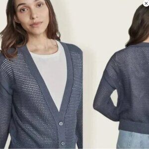 NEW Elizabeth and James Women's Mesh gray Navy Cardigan cotton blend sweater XL